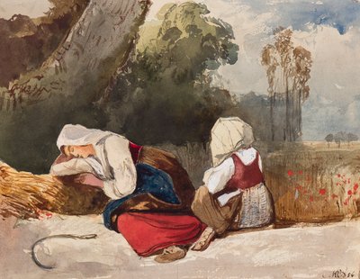 Gleaners resting, with additions by Princess Maria Annunziata di Borbone, 1854 by Giacinto Gigante